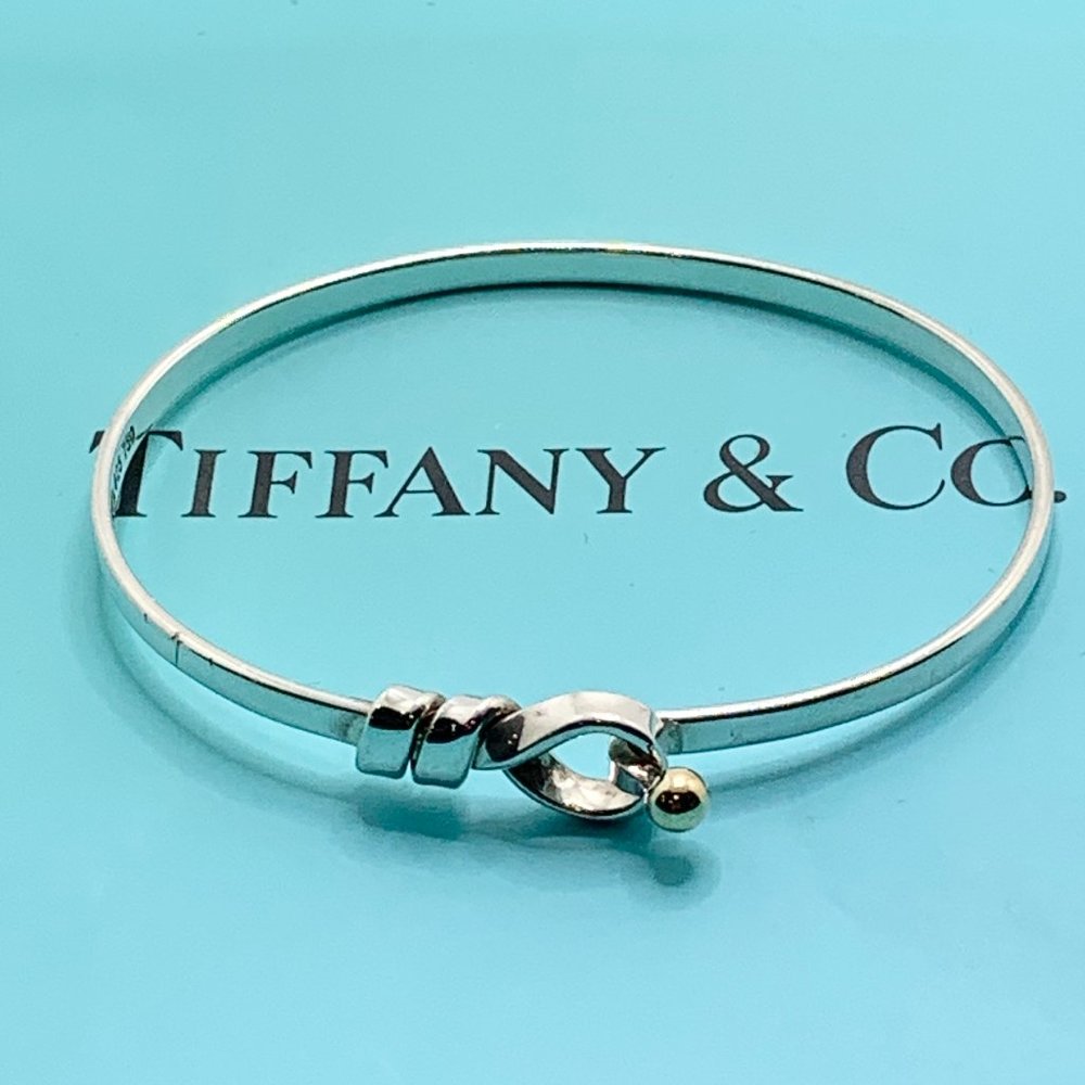 Authentic Tiffany & Co Silver 925 Silver Knot Bangle with 18K Gold Ball Bangle